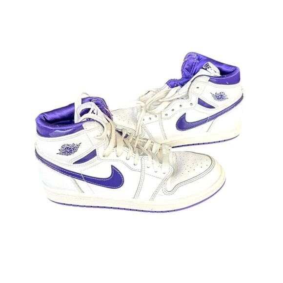 Nike Air Jordan 1 Retro High Top White Court Purple Athletic Shoes Kids Size 3Y - Picture 1 of 11
